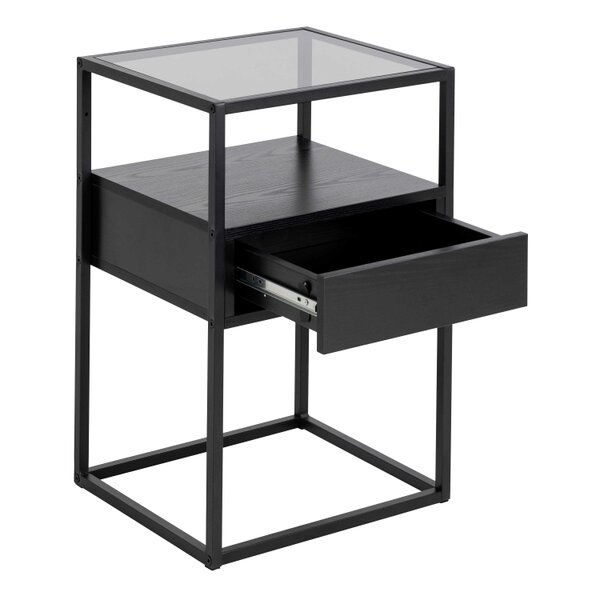 Wyld Haus Wrenna Black Bedside Table Glass Top