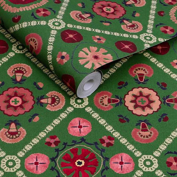 Joules Festival Floral Trellis Green Wallpaper