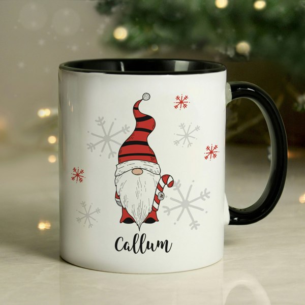 Personalised Memento Company Personalised Gonk Family Black Handled Christmas Mug - Boy
