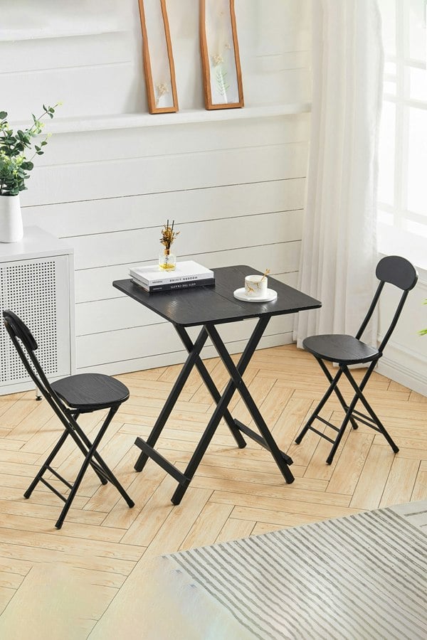 Living and Home 3pcs Folding Dining Table and 2 Chairs Set Portable Dining Set Kitchen Furniture  60cm