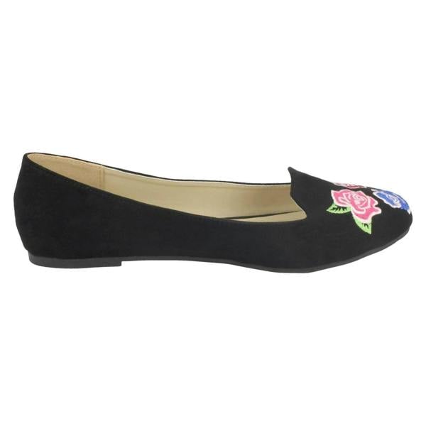 Spot On Ladies Spot On Embroidered Flower Vamp Ballerinas