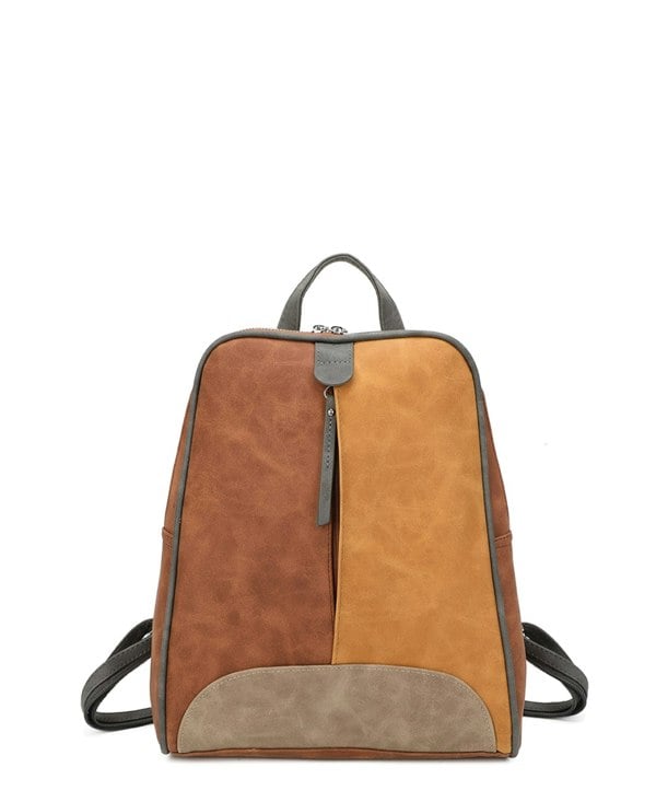 Kitise ColorBlock Faux Suede Backpack Adjustable Shoulder Strap