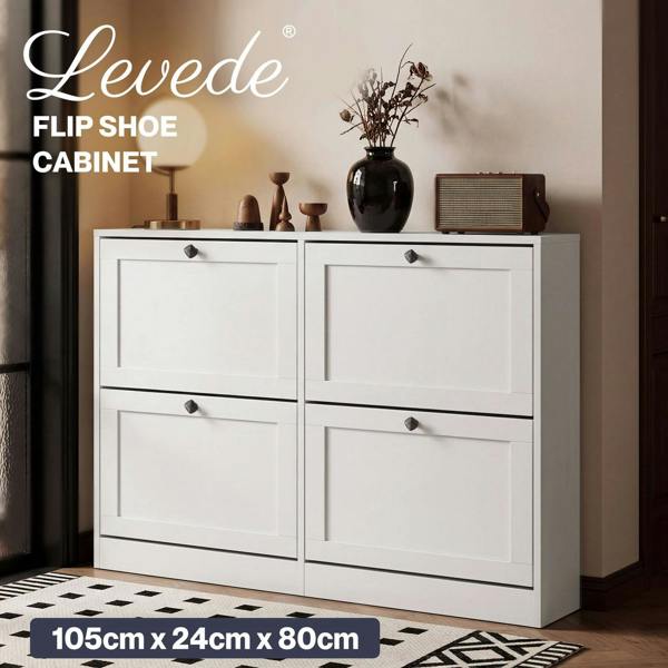 Levede Shoe Cabinet Slim Shoe Storage Unit Flip Drawers Hallway Organiser White