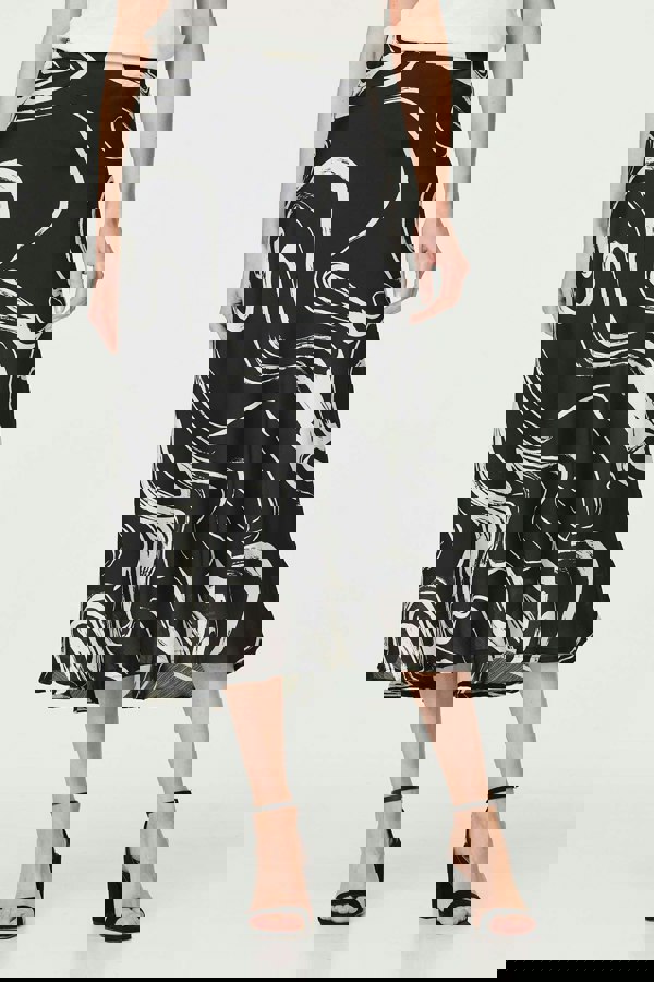 Black | Printed High Waist A-Line Midi Skirt