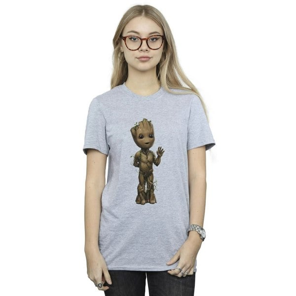 Marvel Womens/Ladies I Am Groot Wave Pose Cotton Boyfriend T-Shirt - Sports Grey