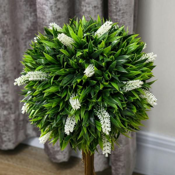 Wyld Haus Fano Neri Set Of 2 Artificial Flower Ball Trees In White With Pots For Indoor And Outdoor Styling 60cm