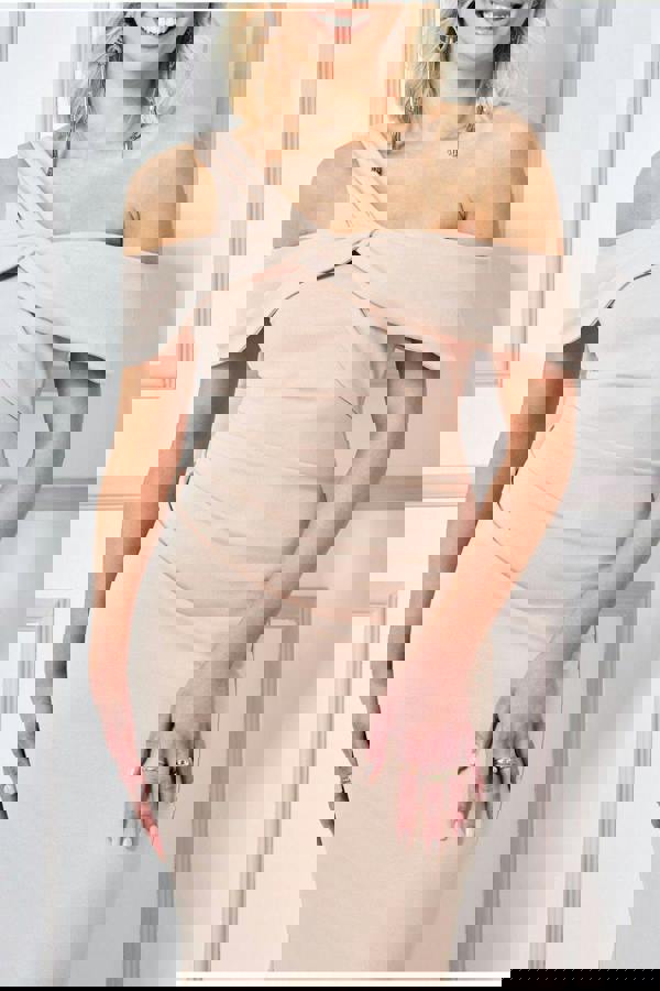 One Shoulder Knot Maxi - Beige DR3368