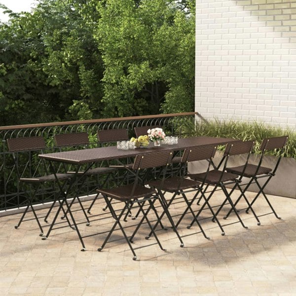 Berkfield Folding Bistro Chairs 8 pcs Brown Poly Rattan and Steel