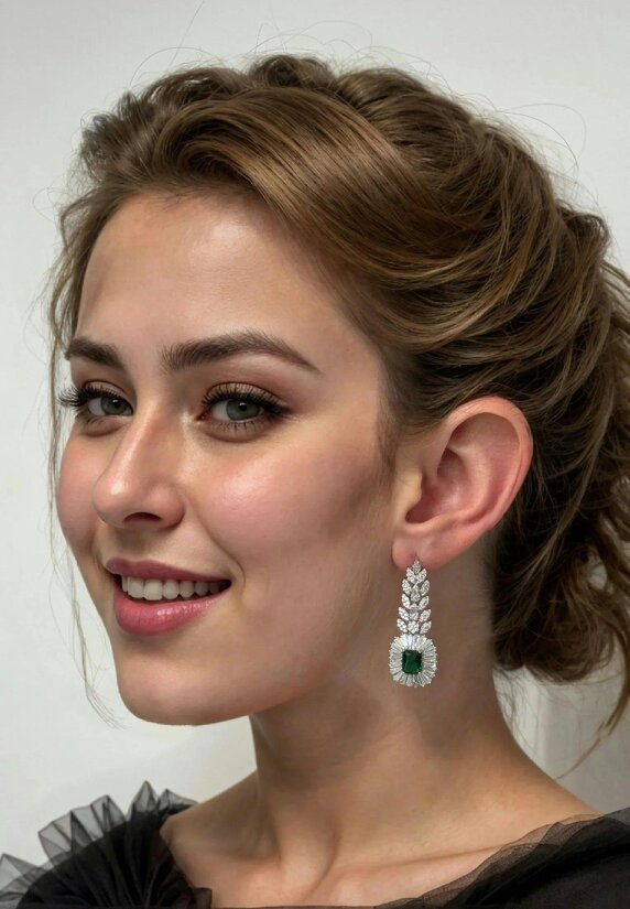 Latelita Countess Gemstone Drop Earrings Emerald Silver