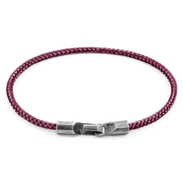 Anchor & Crew Aubergine Purple Talbot Silver and Rope Bracelet