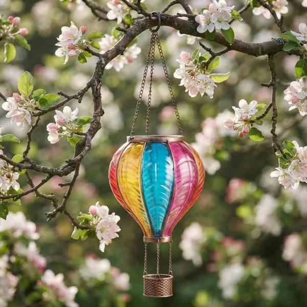 Large Rainbow Glass Effect Hot Air Balloon Solar Powered Hanging Lantern