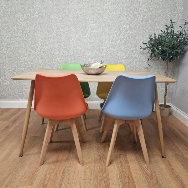 KOSY KOALA 4 Seater Modern Dining Table 140cm with Wood Effect Metal Leg and 4 Colourful Mixed Chairs for Kitchen & Dining Room Furniture Set