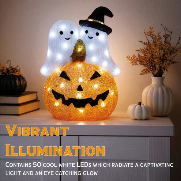 Scotts of Stow Fxlab White LED Pumpkin and Ghost Outdoor Halloween Decoration with Timer