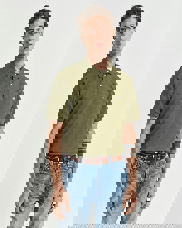 GANT Mens Regular Fit Short Sleeve Shield Logo Pique Polo - 303 Moss Green