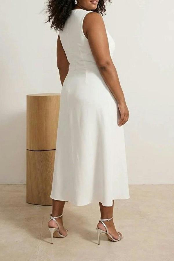 WOVCOR Embellished Sleeveless Midi A-Line Woven Evening Dress