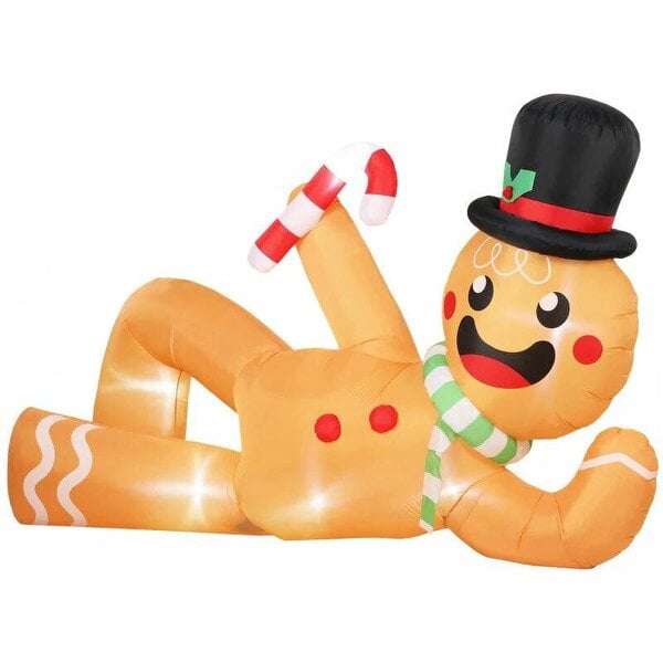 Bobobiy 9.8ft Giant Christmas Inflatable Gingerbread Man Side-Lying, Outdoor Blow Up Christmas Decoration with LEDs, Bag