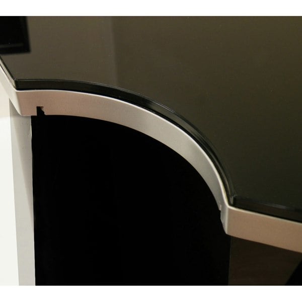 MDA Designs Sirius 850 Cabinet Remote Friendly BeamThru Glass Door Gloss Black with Walnut/Oak Reversible Panels for TVs up to 40" TV Stand