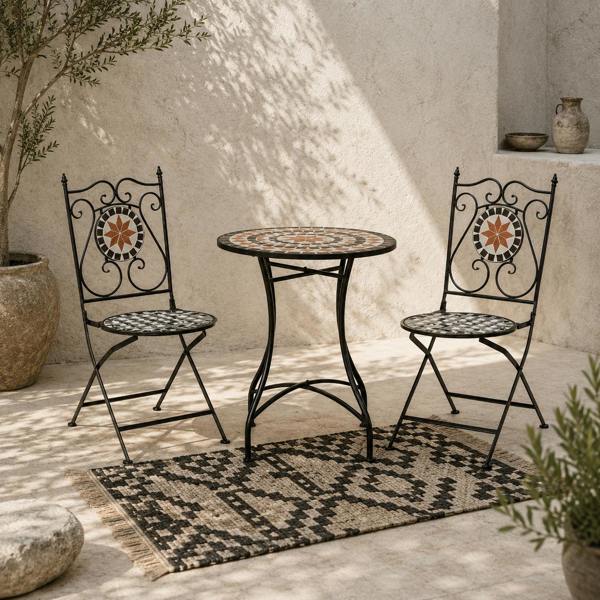 Wyld Haus Rakamo 3 Piece Mosaic Garden Outdoor Bistro Table And Chair Set Orange