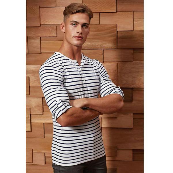 Premier Mens Long John Roll Sleeve Tee - White/Navy