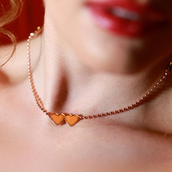 Say It With Detachable Double Heart Choker Necklace - Rose Gold