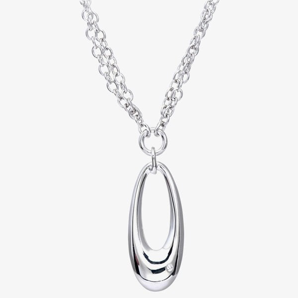 T. H. Baker Silver & Diamond Double Chain Open Oval Necklace PNE01764