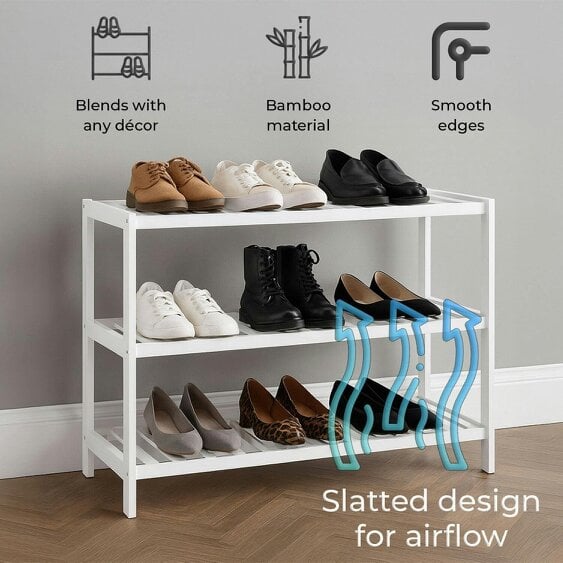 Neo White 3-Tier Bamboo Shoe Rack Stand Natural Wooden Shoe Storage Shelf for Hallway Bedroom Bathroom