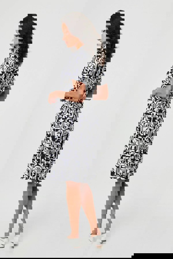 Navy | Printed Short Sleeve Mini Shirt Dress
