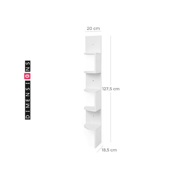 Modcraft White Corner Wall Shelf – 5-Tier Stylish Bookcase with Rounded Edges, 20 x 20 x 126 cm