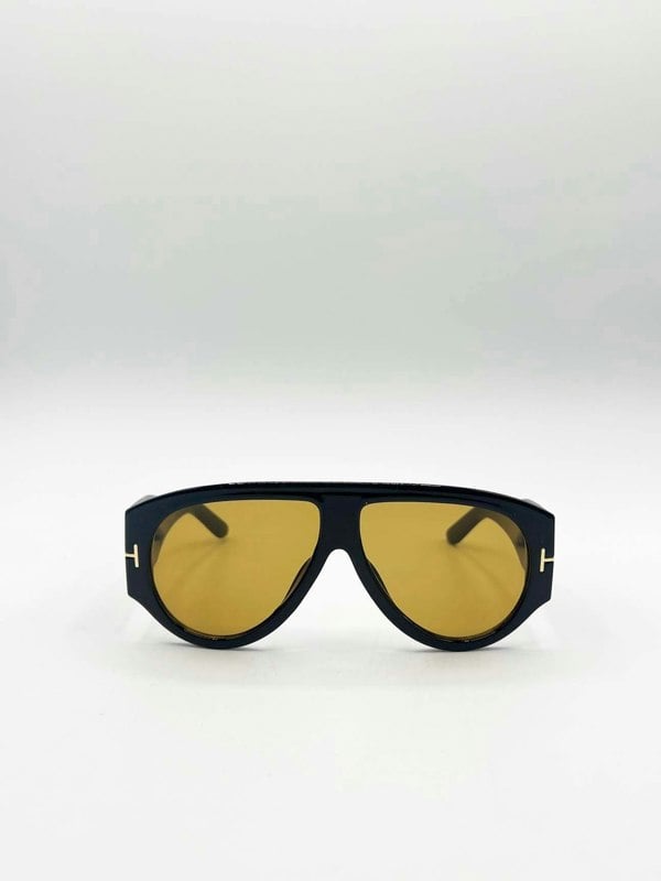 SVNX Oversized Rounded Sunglasses Black Brown