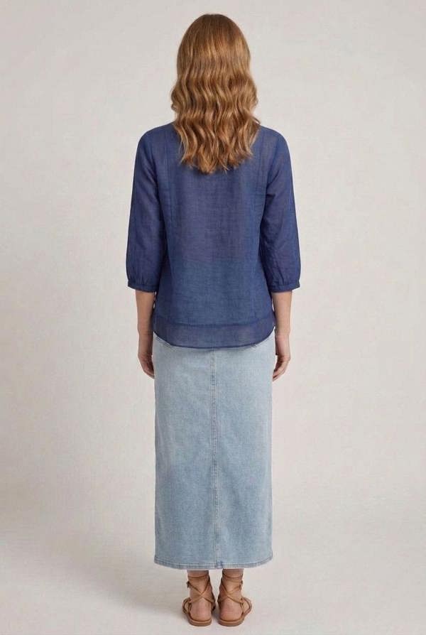 Navy | Layered Semi Sheer Pleat Front Blouse
