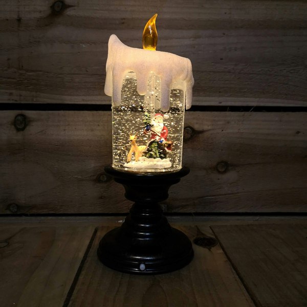 Samuel Alexander 25cm Snowtime Dual Power LED Christmas Glitter Water Spinner Candlestick Santa Scene