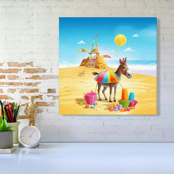 Warren Reed Donkey On A Beach Holiday Canvas