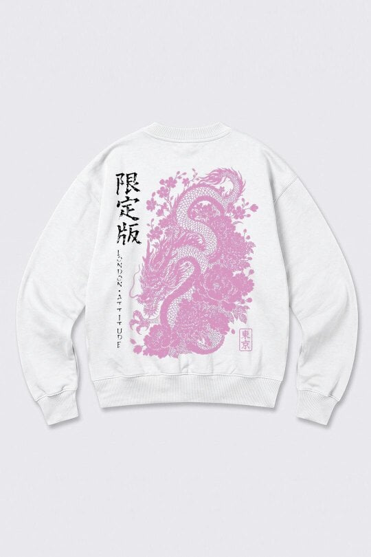 London Attitude Oversized Heavyweight Japanese Dragon & Floral Graphic Sweatshirt