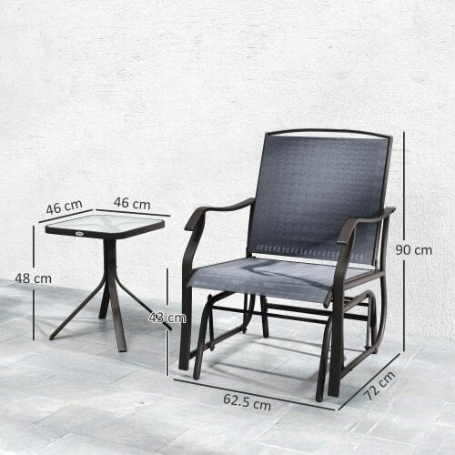 Wyld Haus Banafa Outdoor Glider Rocking Bistro Set With 2 Chairs And Matching Table Grey