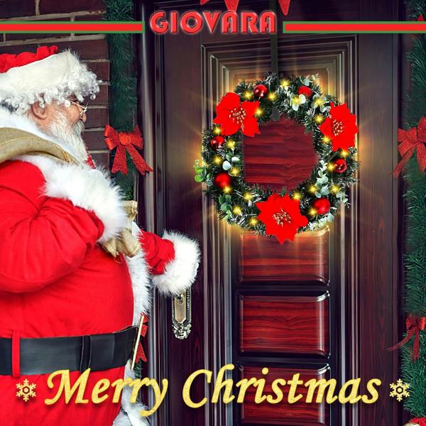 deAO Toys 40cm Christmas Wreath (Hanger Included), Artificial Door Wreath with LED Lights, Xmas Wreath