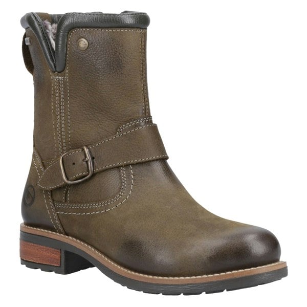 Cotswold Kinsham Leather Women's Khaki Winter Mid Calf Boots