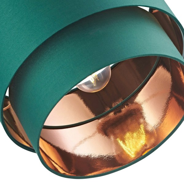 Modern 10" Forest Green Cotton Double Tier Ceiling Shade with Shiny Copper Inner Image 4