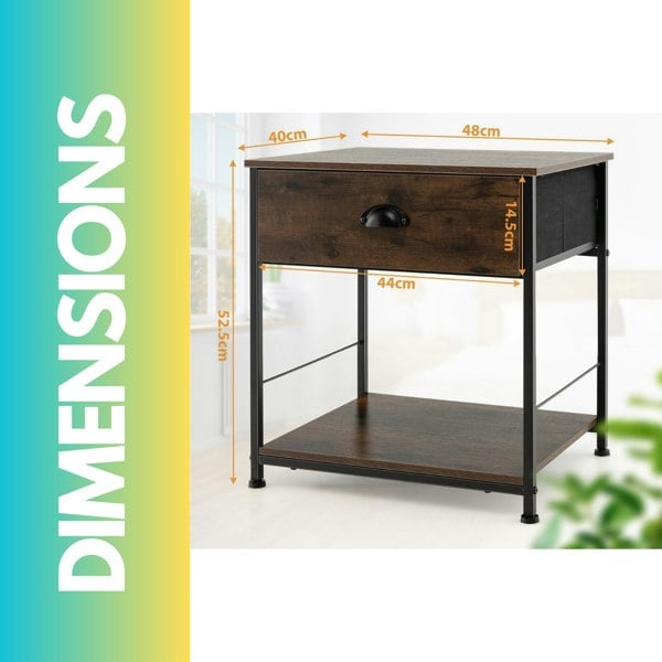 Rafaelo Mobilia Set Of 2 Industrial Bedside Nightstand Tables With Drawer Brown