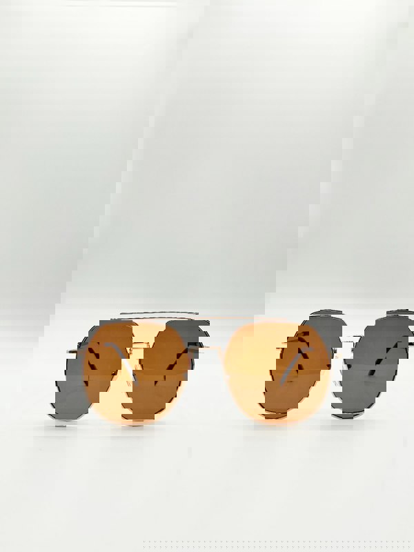 SVNX Oversized rounded aviator style sunglasses with brown lenses