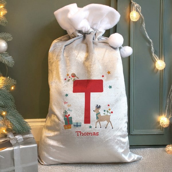 Personalised Memento Company Personalised Initial Reindeer Christmas Sack