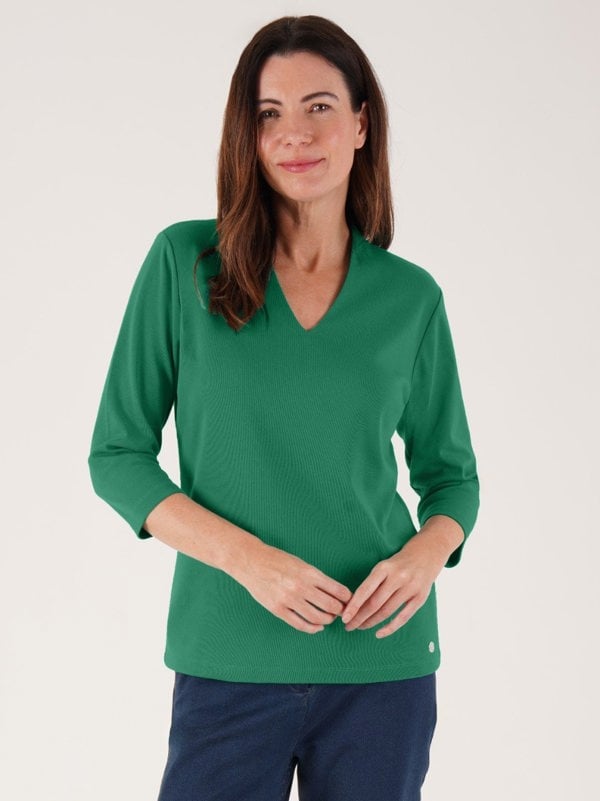 PennyPlain High Back V-neck Top - Jade