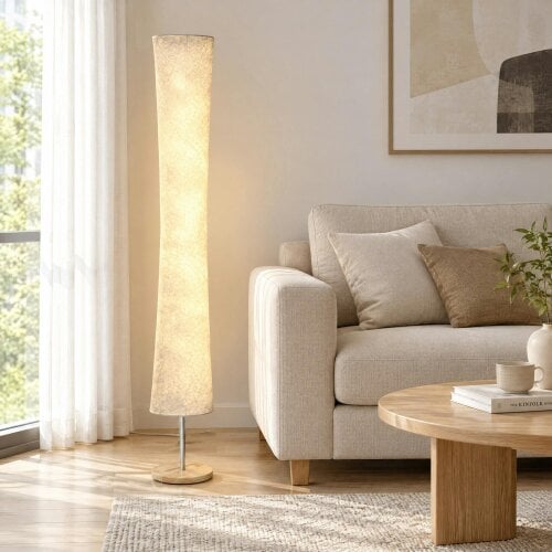 HOMCOM 152 cm Modern Dimmable Standing Lamp with Pine Wood Base, White