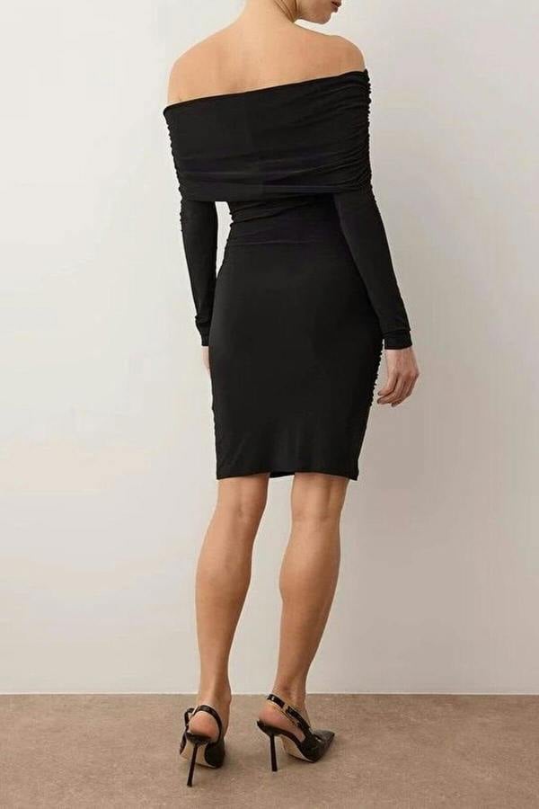 WOVCOR Carmen Collar Bodycone Ribbed Mini Knit Dress