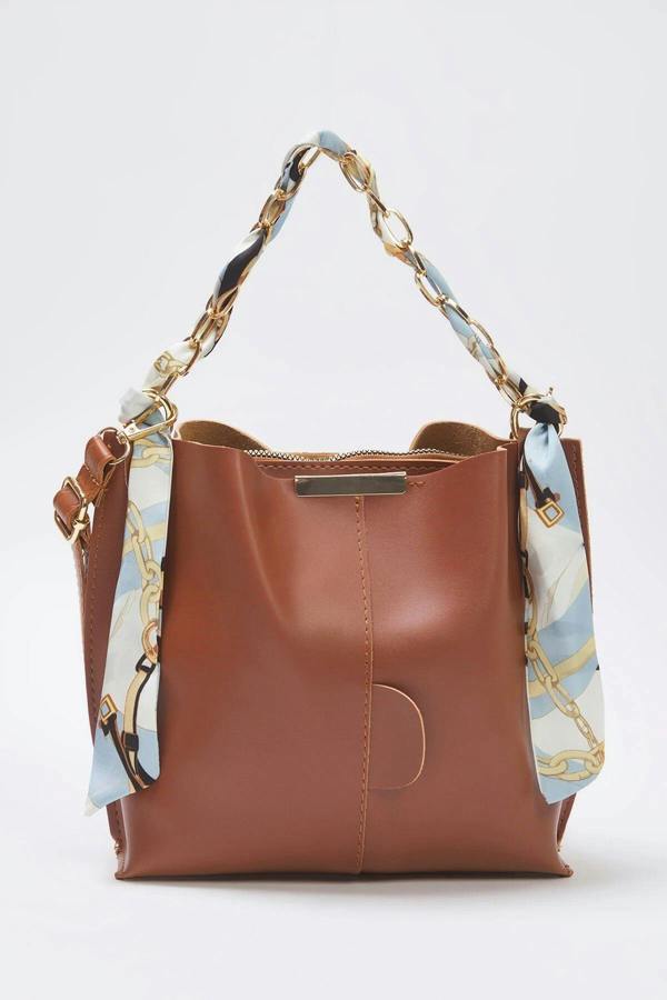 WOVCOR Women's Crossbody Shoulder Bag with Chain Scarf Detail