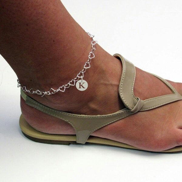 Christopher James of London Sterling Silver Light Heart Charm Anklet With Initial Disc Charm