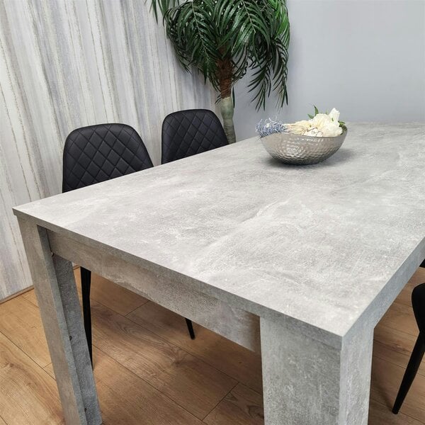 Kosy Koala Dining Table and 4 Chairs Stone Grey Effect Wood Table 4 Black Leather Chairs Dining Room