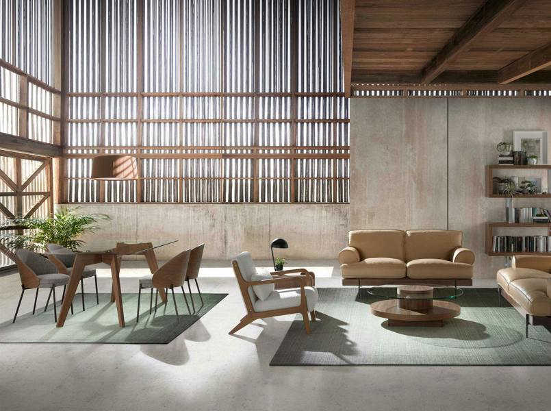 Angel Cerdá Rectangular tempered glass and walnut dining table 1031