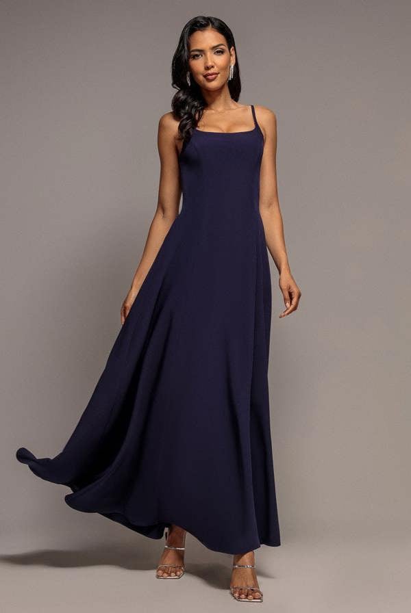 Strapless Fit & Flare A Line Maxi Dress - Navy Blue DR5114