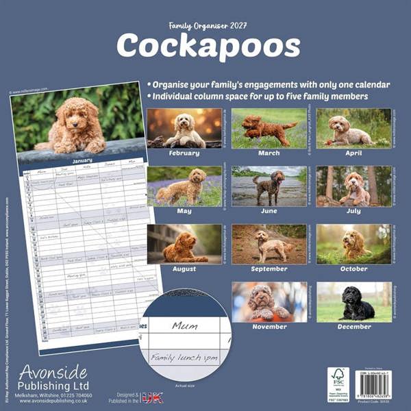 Cockapoo Family Organiser 2027, Family Planners, Month To View, Dogs, Gift