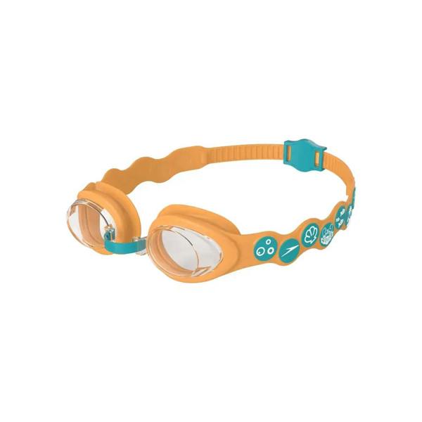 Speedo Sea Squad Junior Spot goggles with orange teal straps, clear lenses